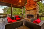 Outdoor seating with wood burning fireplace